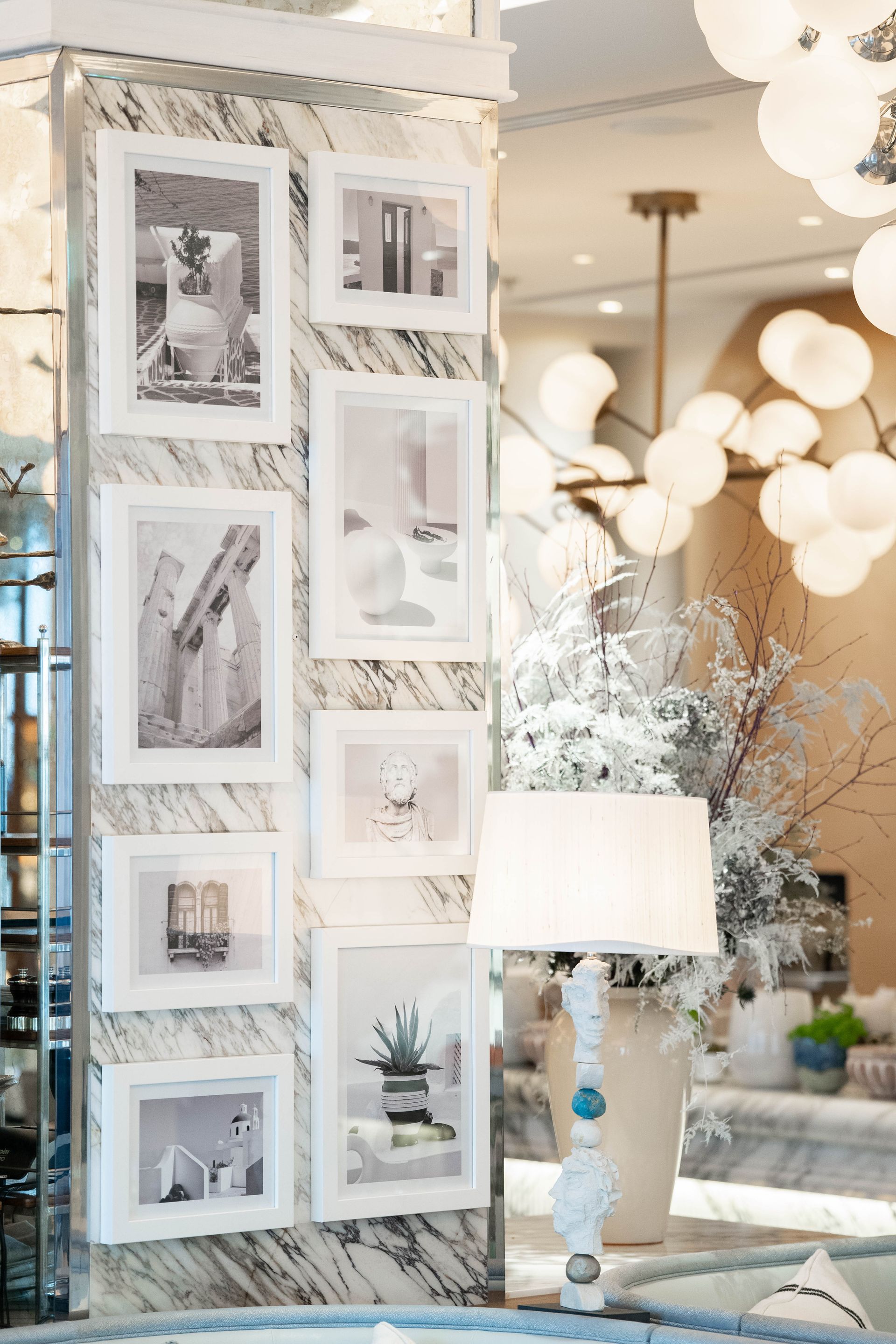 framed images on marble surface