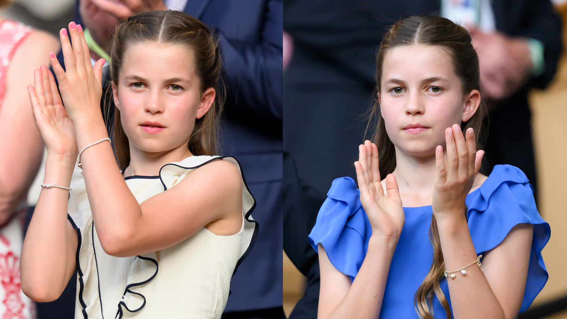 A split image of Princess Charlotte clapping