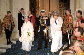 The Queen With Prince Philip And The Duchess Of Grafton At The House Of Lords For The State Opening Of Parliament