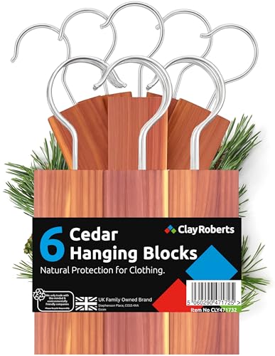100% Natural Cedarwood Blocks for Wardrobe &amp;amp; Drawer &amp;ndash; Chemical-Free Clothes Moth Repellent &amp;amp; Freshener, Pack of 6 Hanging Blocks &amp;ndash; Wardrobe Storage Protection