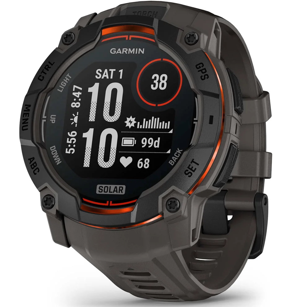 A render of the 50mm Black Garmin Instinct 3 Solar with Charcoal band.