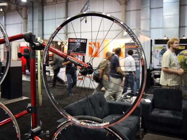 NoTubes offers its new Alpha 340 as a bare rim or pre-built into one of three road wheelsets. As with the company's off-road rims, tubeless tire inflation is remarkably simple with only a floor pump.