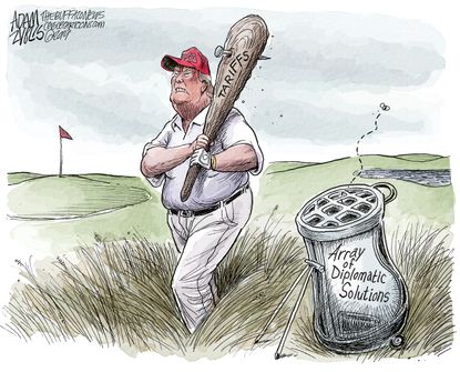 Political Cartoon U.S. Trump Golf Trade War Tariffs Diplomacy