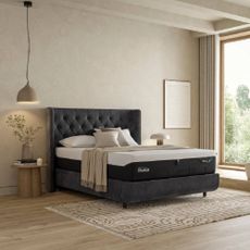 A modern, minimalist Scandi-style bedroom with a Tempur mattress. 