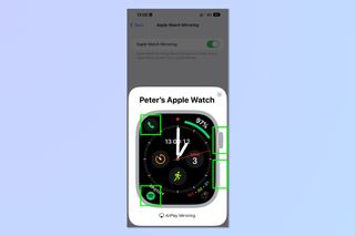 A screenshot showing the steps required to enable Apple Watch Mirroring on iPhone