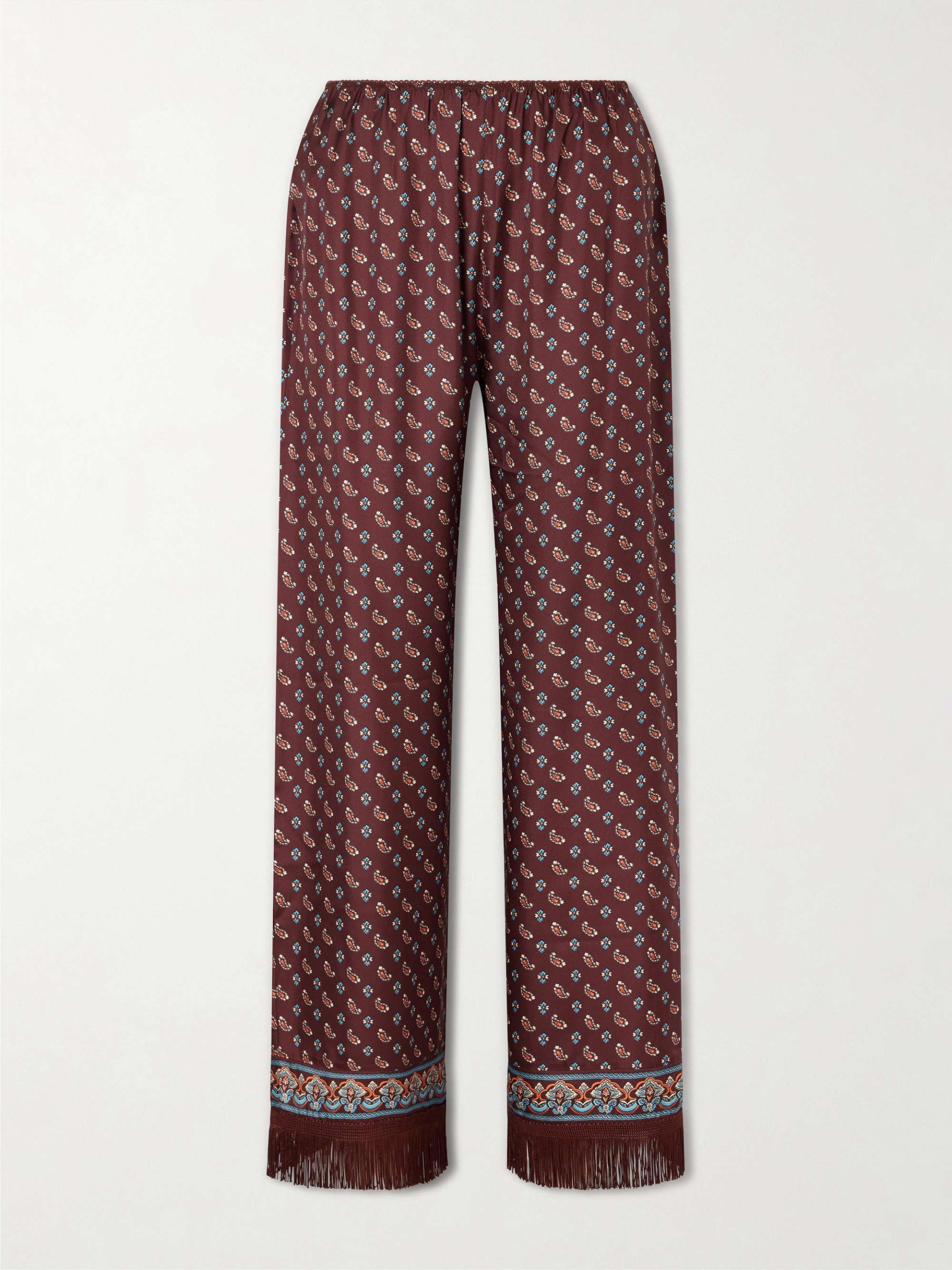 Lavon Fringed Printed Silk-Blend Satin Wide-Leg Pants