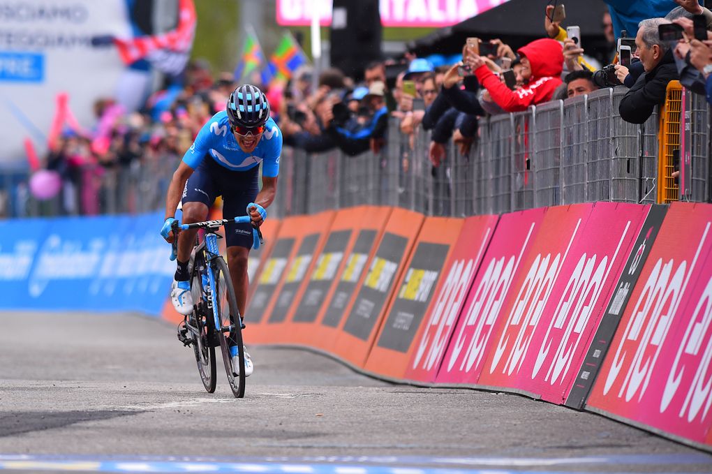 Richard Carapaz rides to the finish of stage 14 at the Giro