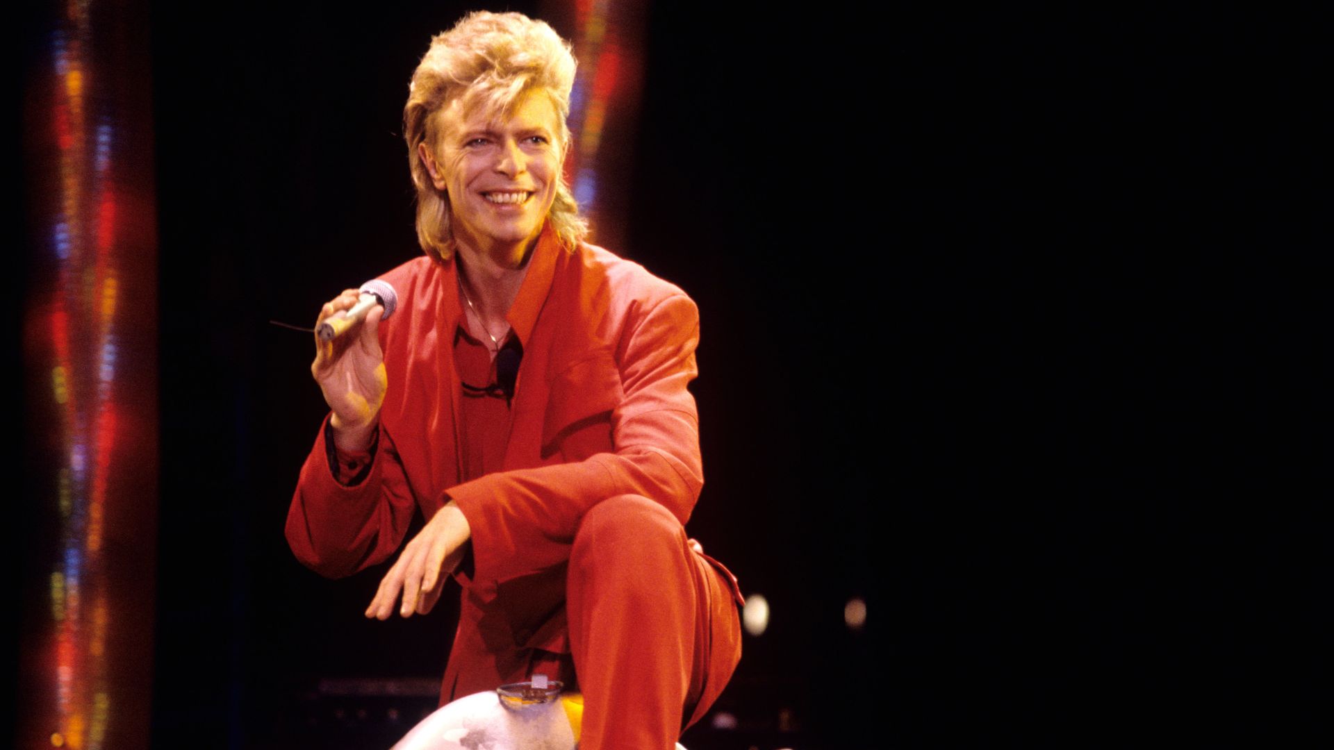 David Bowie performing at Giant Stadium at the Meadowlands in East Rutherford, New Jersey on August 3, 1987