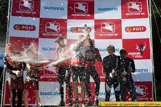 The podium at the SHIMANOliga Danish cross country series