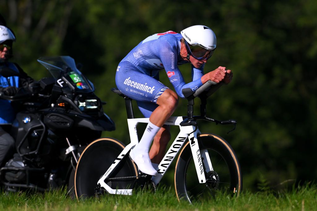 DIFFERDANGE LUXEMBOURG SEPTEMBER 21 Mathieu Van Der Poel of The Netherlands and Team AlpecinDeceuninck sprints during the 84th Tour de Luxembourg 2024 Stage 4 a 155km individual time trial stage from Differdange to Differdange UCIWT on September 21 2024 in Differdange Luxembourg Photo by Tim de WaeleGetty Images