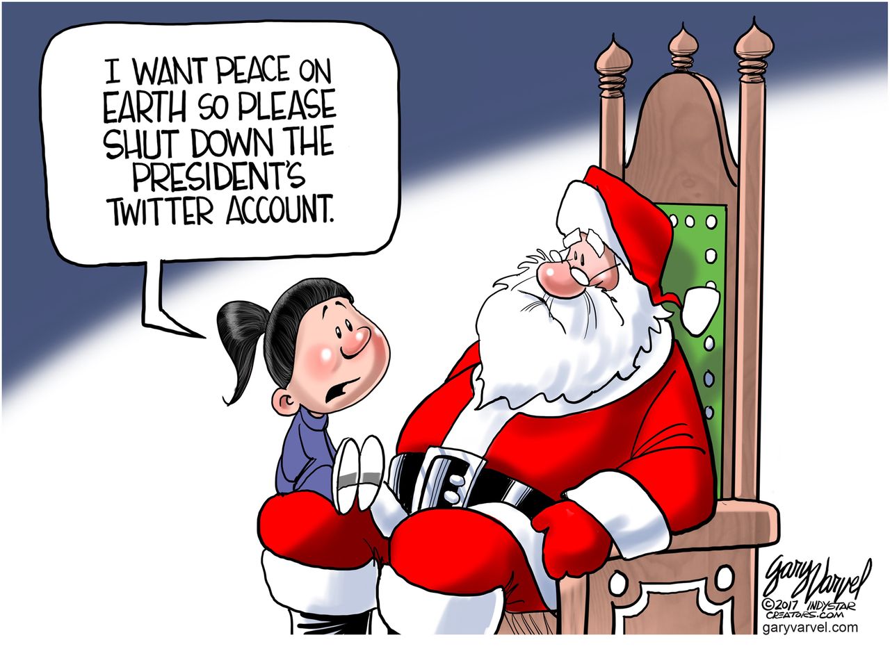 Political cartoon U.S. Christmas Trump tweets