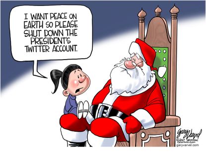 Political cartoon U.S. Christmas Trump tweets