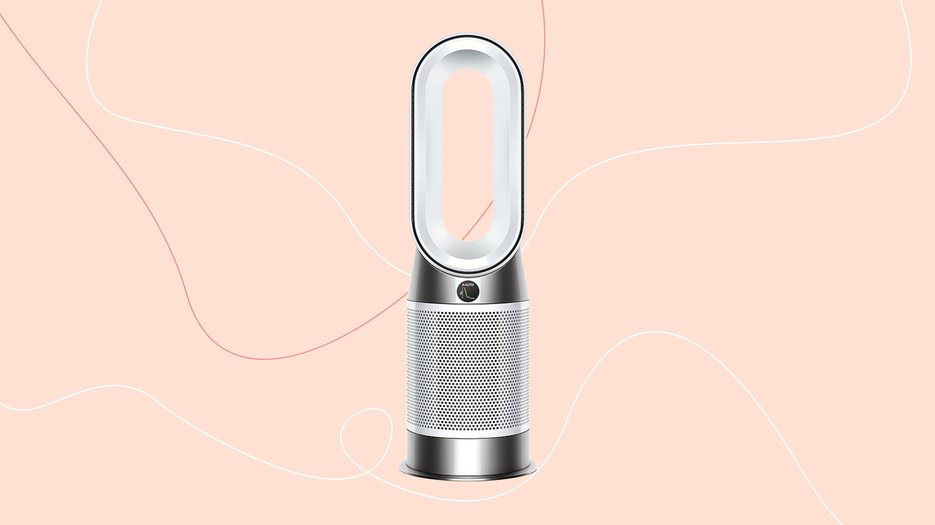 Dyson Purifier Hot+Cool HP1 Purifying Fan Heater on a pink background