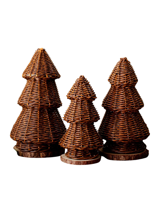 Woven Rattan Christmas Trees, Set of 3
