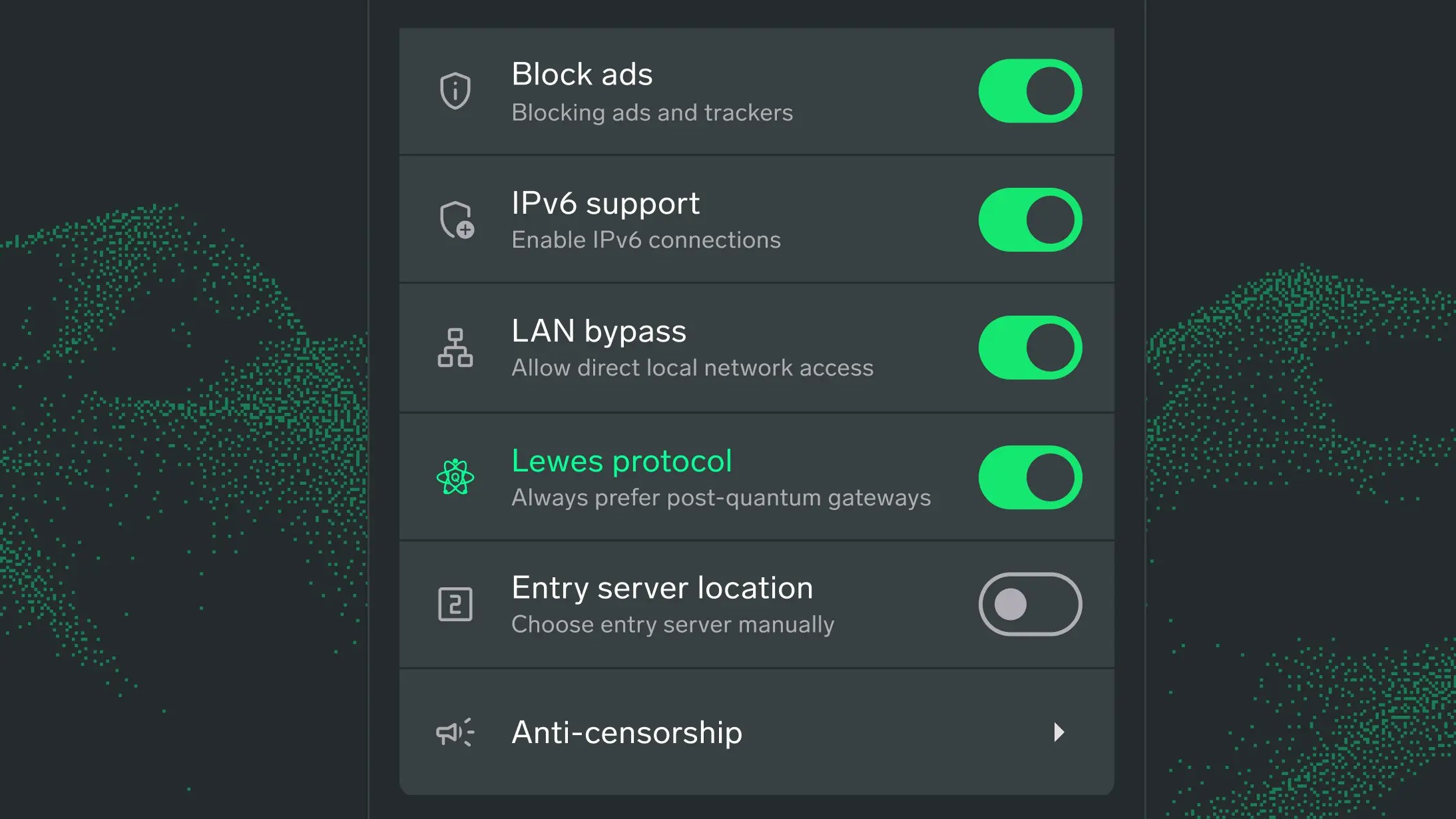 Post-quantum settings on NymVPN app