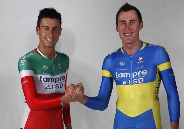 National champions Adriano Malori and Oleksandr Kvachuk (Lampre - ISD)