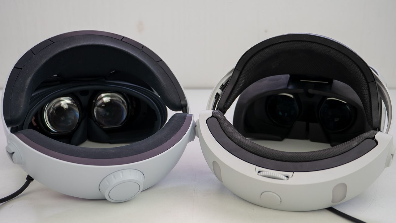 The inside of the PlayStation VR2 headset next to the original PlayStation VR
