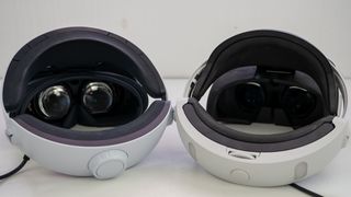 The inside of the PlayStation VR2 headset next to the original PlayStation VR