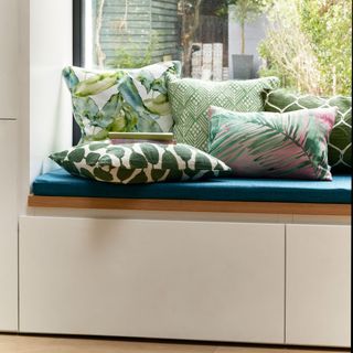 window seating with designed cushions