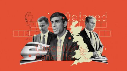 Illustration of Rishi Sunak, Jeremy Hunt and Keir Starmer with trains