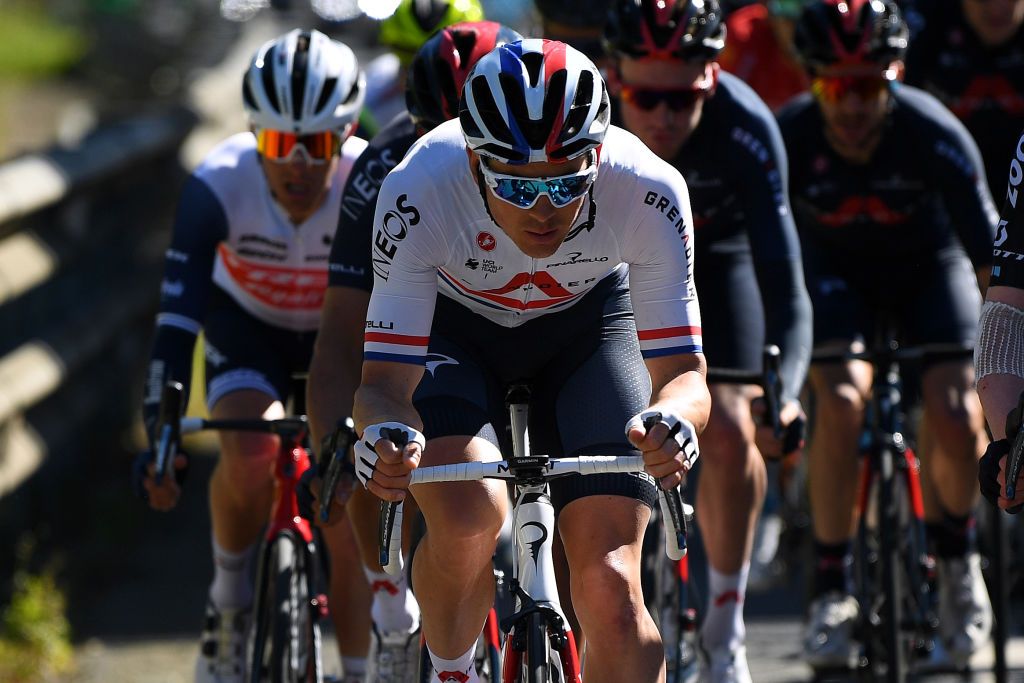 ERMUALDE LAUDIO SPAIN APRIL 07 Ben Swift of United Kingdom and Team INEOS Grenadiers The Peloton during the 60th ItzuliaVuelta Ciclista Pais Vasco 2021 Stage 3 a 1677km stage from Amurrio to Ermualde Laudio 481m itzulia ehitzulia on April 07 2021 in Ermualde Laudio Spain Photo by David RamosGetty Images