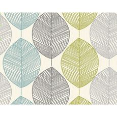 Opera Heavyweight Wallpaper in Retro Leaf Teal and Green