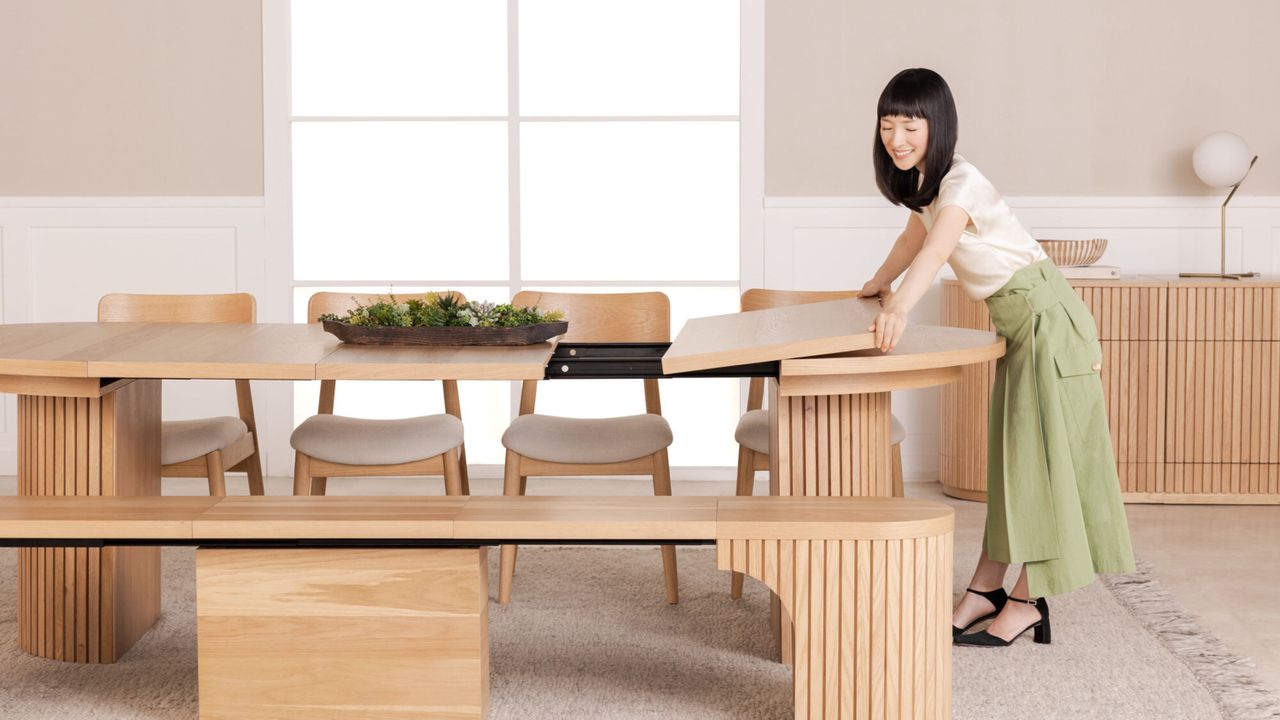 Marie Kondo with her Transformer Table design