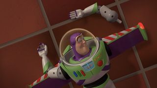 Buzz looks at his severed arm in Toy Story
