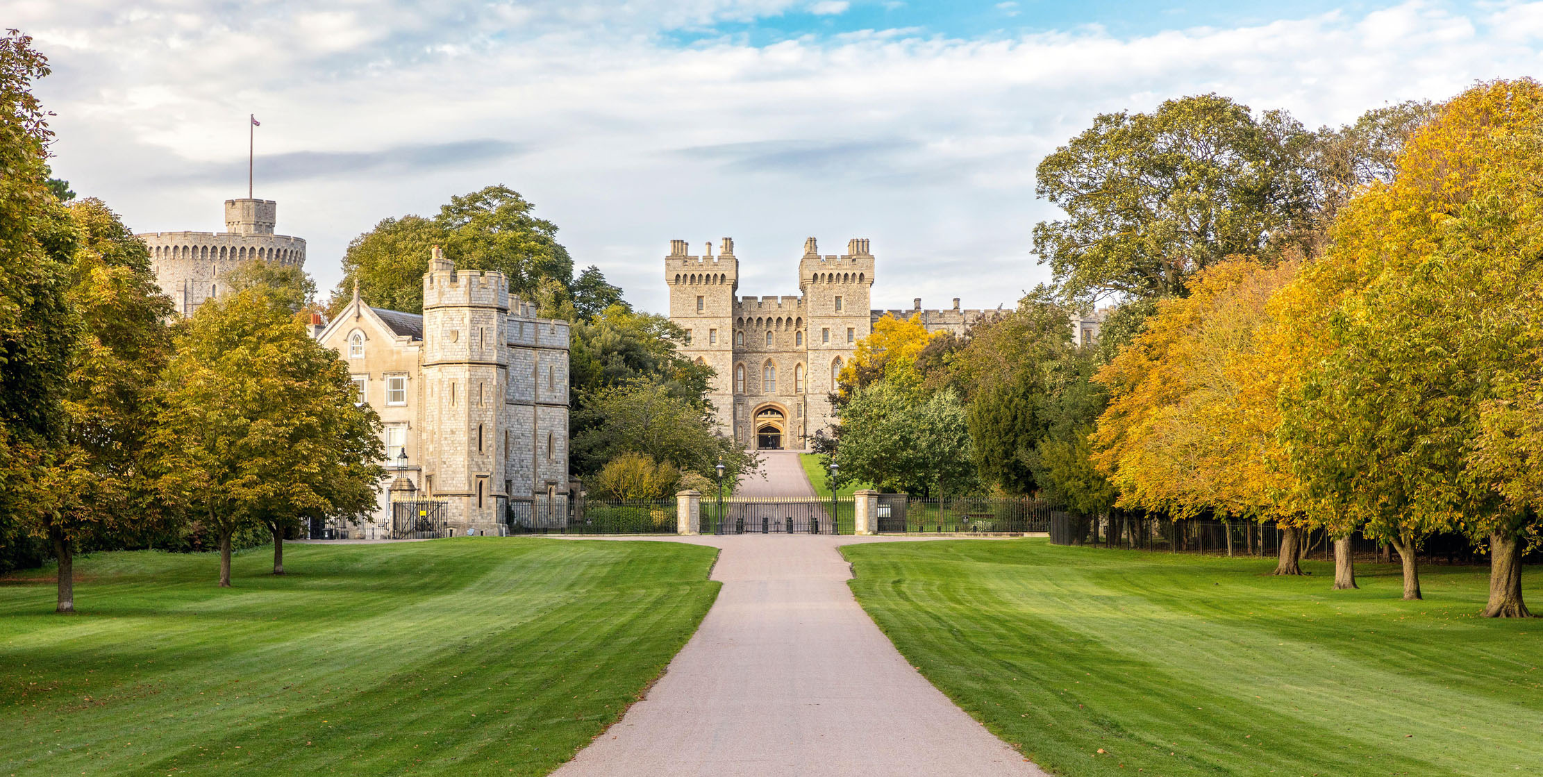 Fig 1: Windsor Castle, residence of the Sovereign, from the nearly three-mile Long Walk that was laid out by Charles II in 1680–85. Windsor Castle, Berkshire — an official residence of His Majesty King Charles III.