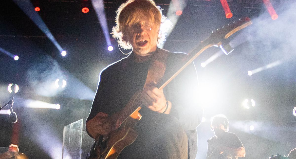 Trey Anastasio of Phish with his Languedoc semi-hollow electric guitar