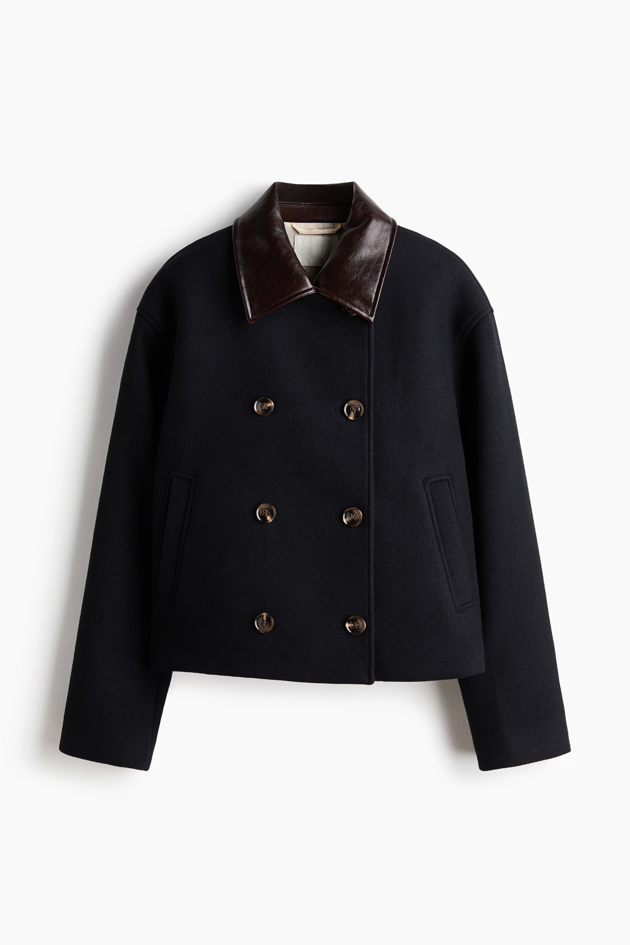 Wool-Blend Pea Coat - Navy Blue