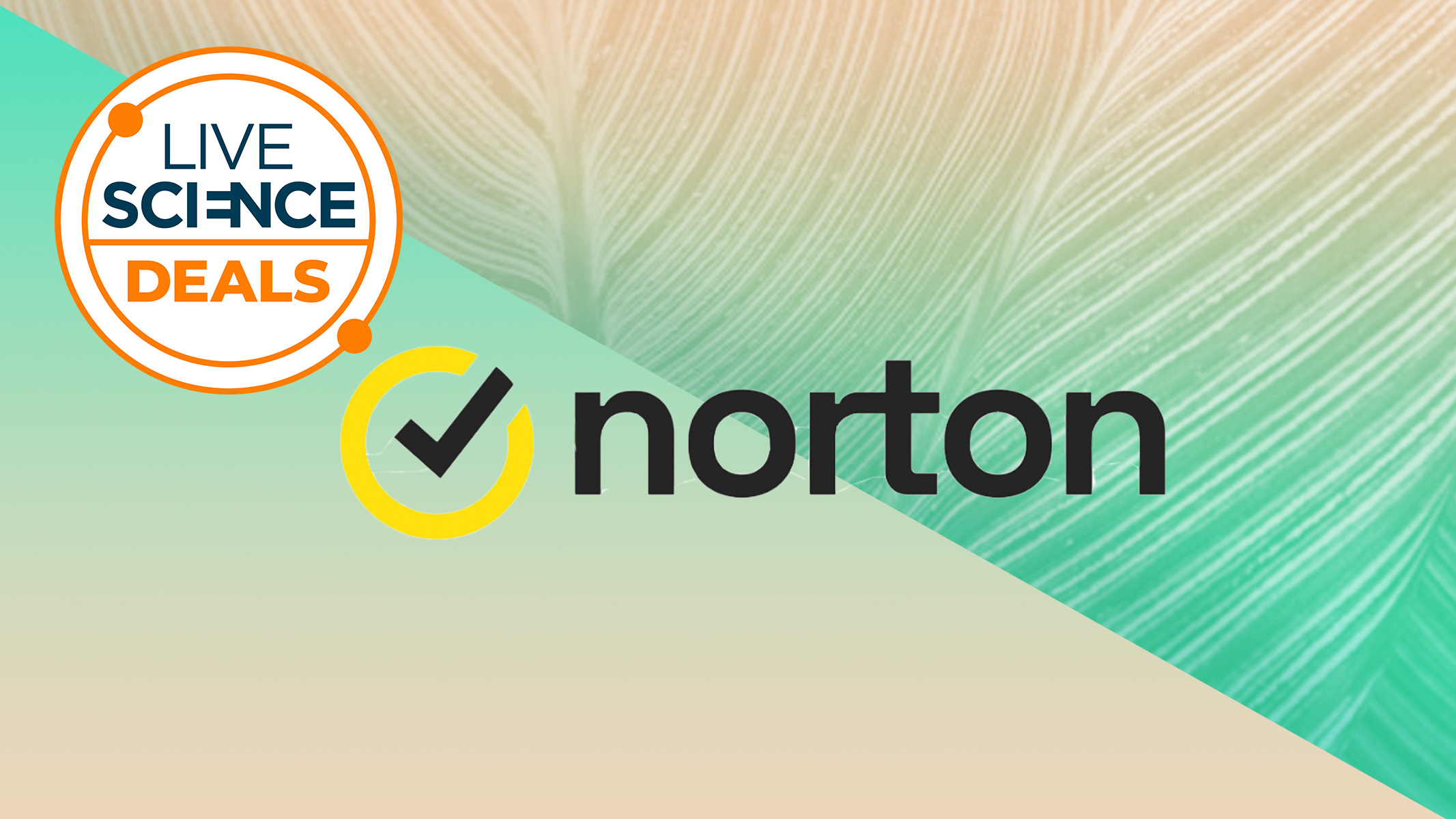 A Norton logo with a live science deal icon on a green/brown background with a leaf texture