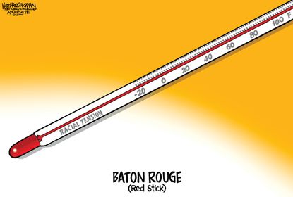 Editorial cartoon Baton Rouge thermometer racial tension