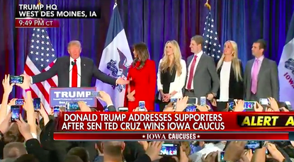 Donald Trump gives a speech in Iowa.