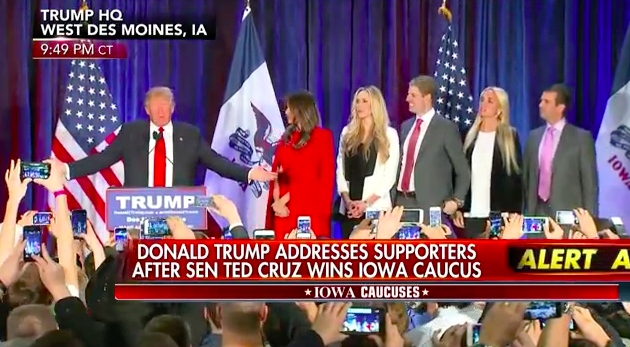 Donald Trump gives a speech in Iowa.