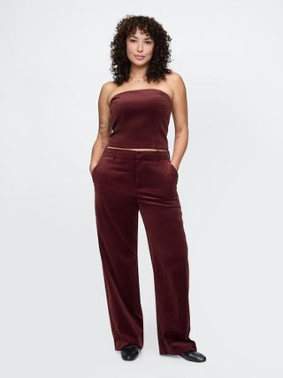 High Rise Velvet Straight Pants