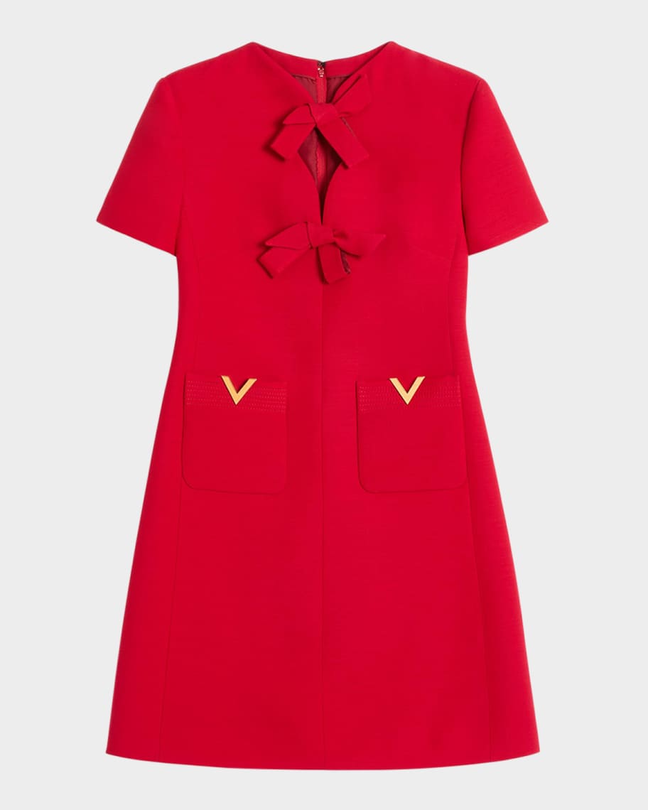 V-Logo Pockets Bow Crepe Mini Dress