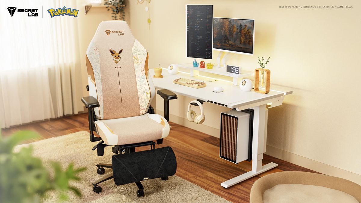 The Secretlab Pok&eacute;mon collection displayed with matching gaming setups.