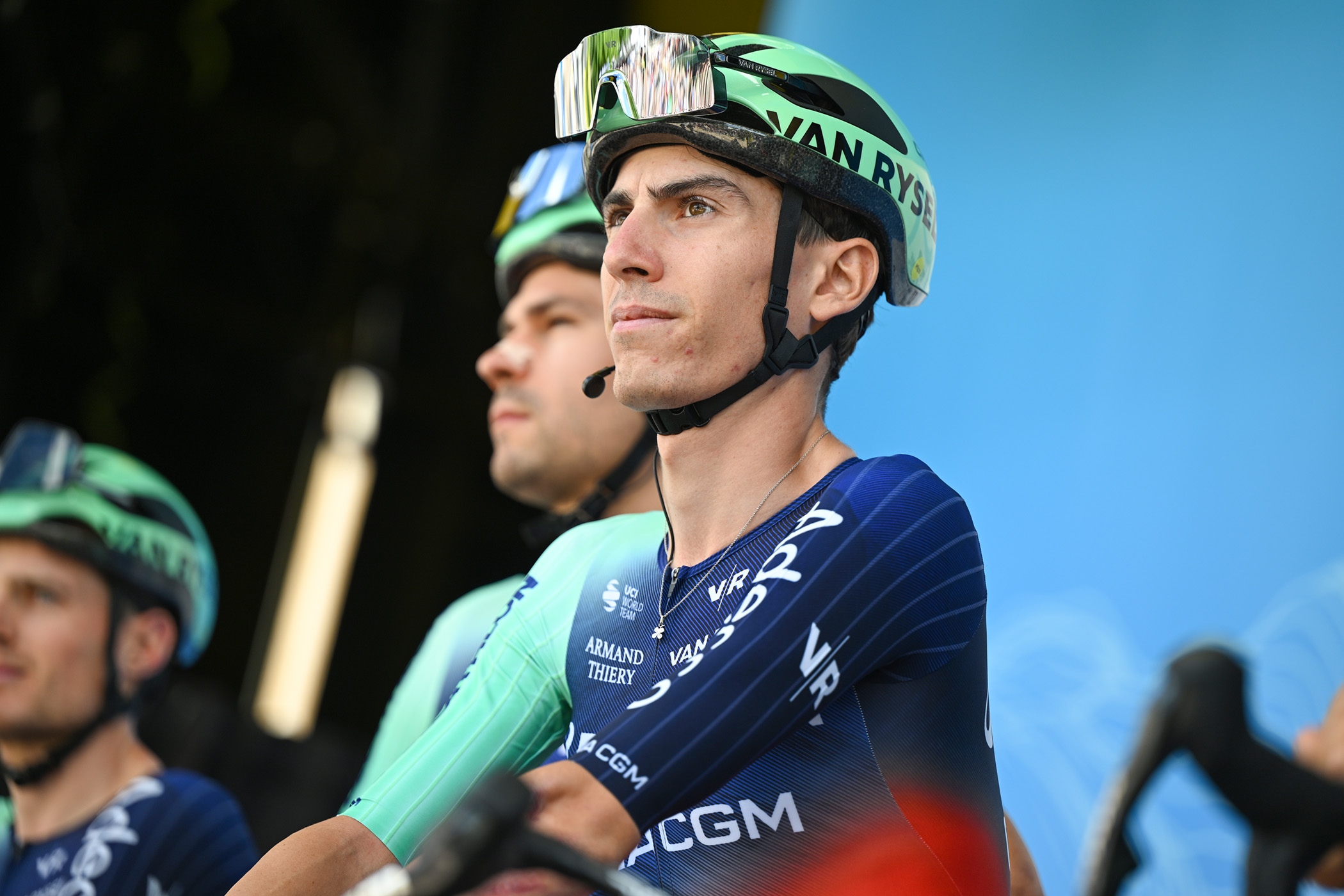 L&amp;eacute;o Bisiaux on stage ahead of stage 5 of the Tour Auvergne-Rh&amp;ocirc;ne-Alpes