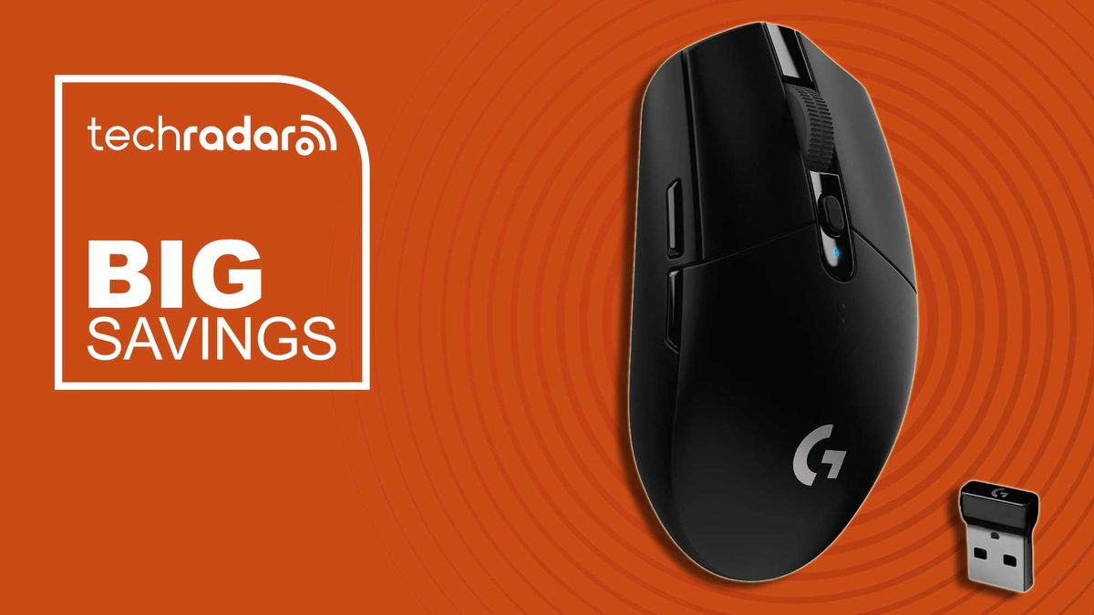 black gaming mouse against orange background