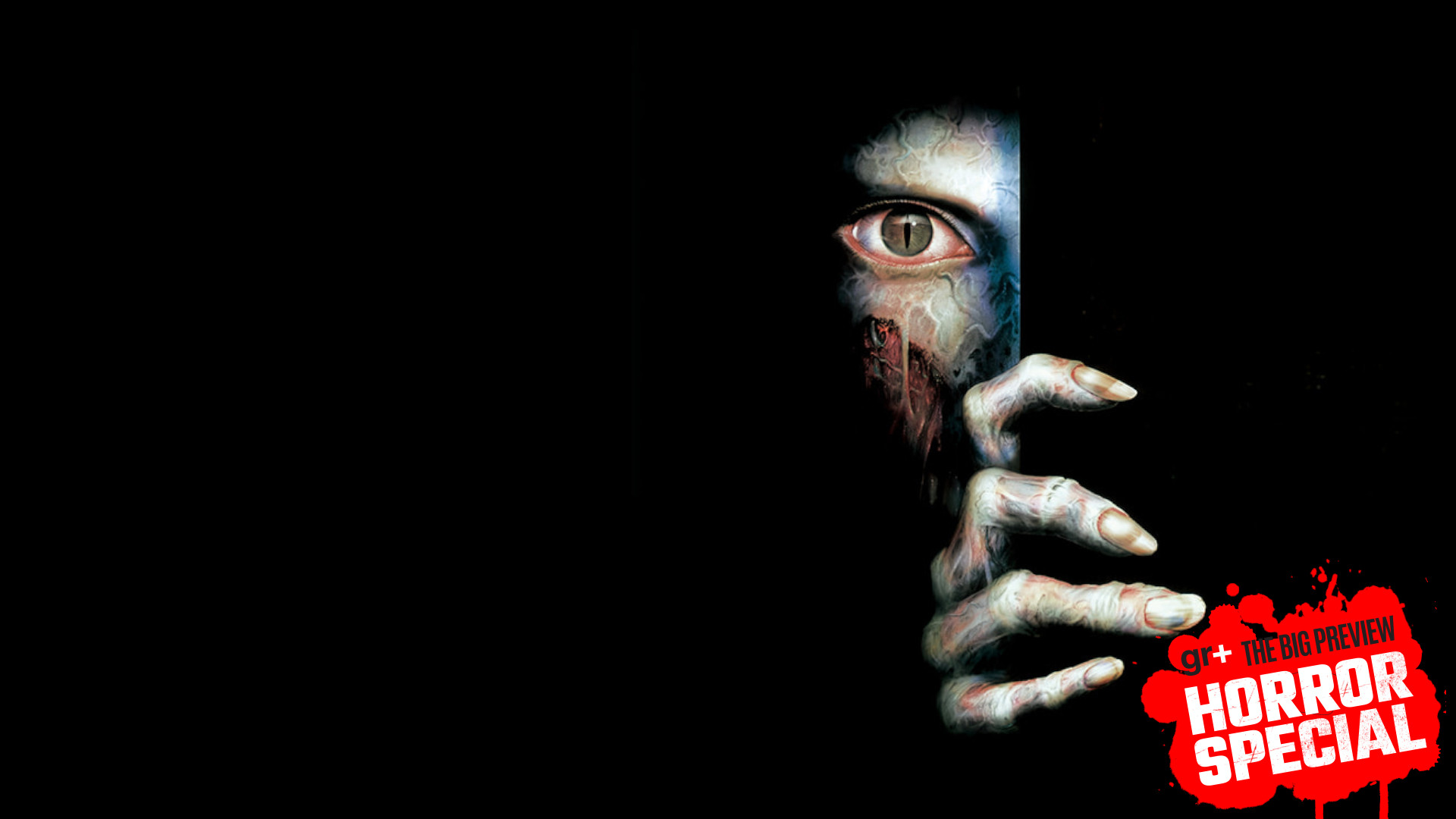 The Resident Evil 2 key art showing a zombie peeking around a corner, used on the GOG store listing for the PC version of the game, with the GamesRadar+ Big Preview Horror Special 2025 badge branding