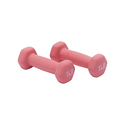 Amazon Basics Neoprene Dumbbell Hand Weights, Hexagon Shape, 1 Pound, Pair, Pink