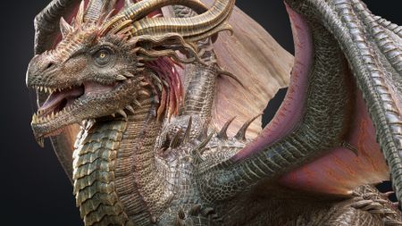 Substance 3D Painter GDC 2025 reveal; a 3D model of a dragon