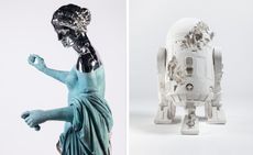 Patinated figure and eroded R2 - D2 figure, from Daniel Arsham and Perrotin show, 20 Years / 20 Ans 