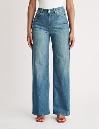 Mid Wash Stretch Wide Leg Jeans