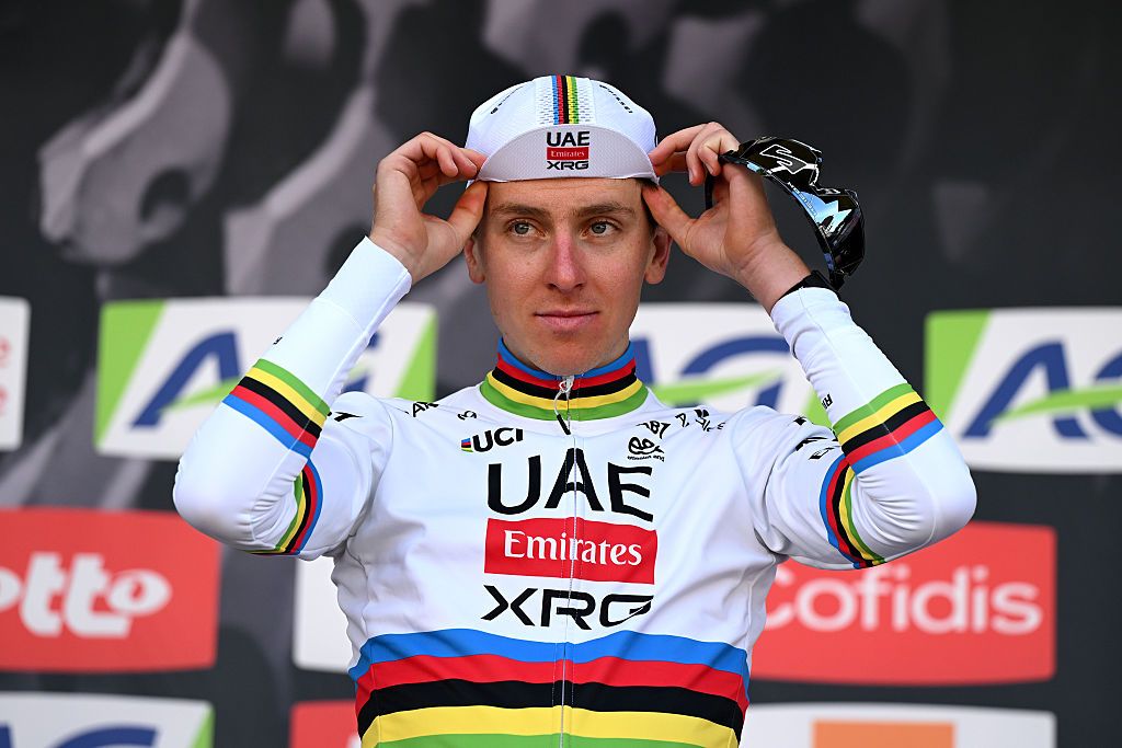 LIEGE BELGIUM APRIL 27 Tadej Pogacar of Slovenia and UAE Team Emirates celebrates at podium as race winner during the 111st Liege Bastogne Liege 2025 a 252km one day race from Liege to Liege UCIWT on April 27 2025 in Liege Belgium Photo by Dario BelingheriGetty Images