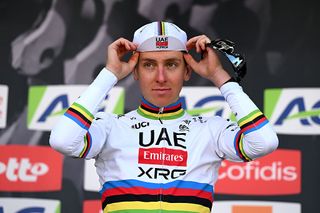 LIEGE BELGIUM APRIL 27 Tadej Pogacar of Slovenia and UAE Team Emirates celebrates at podium as race winner during the 111st Liege Bastogne Liege 2025 a 252km one day race from Liege to Liege UCIWT on April 27 2025 in Liege Belgium Photo by Dario BelingheriGetty Images