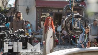 Jason Momoa and Amber Heard filming a scene from Aquaman