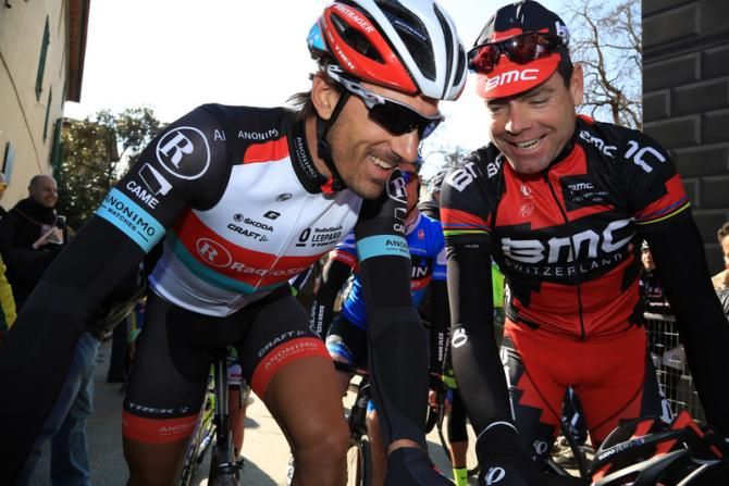 Fabian Cancella (RadioShack Leopard) and Cadel Evans (BMC) having a bit of fun