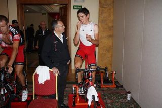 Dr Max Testa with Tim Roe at the BMC training camp in Denia, Spain.